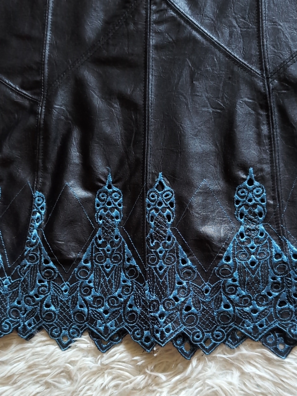 90s Lip Service Lace Up Corset Faux Leather Embroidered Maxi Dress Medium - Picture 8 of 16